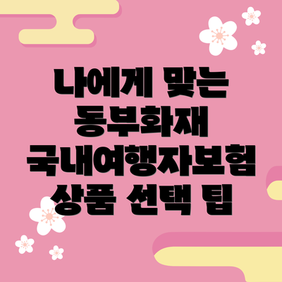 나에게 맞는 동부화재 국내여행자보험 상품 선택 팁