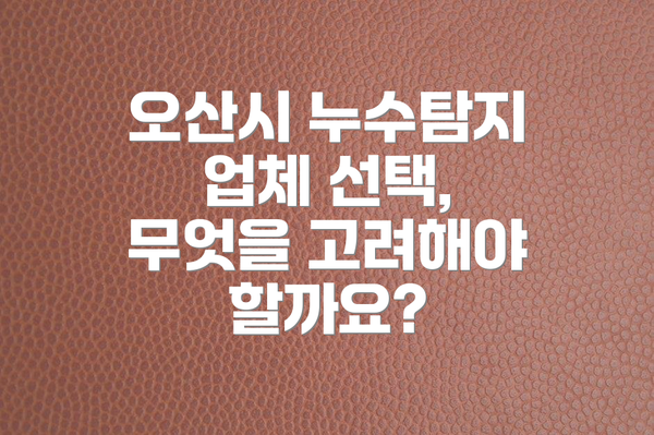 오산시 누수탐지 업체 선택, 무엇을 고려해야 할까요?