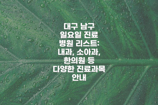 대구 남구 일요일 진료 병원 관련 FAQ