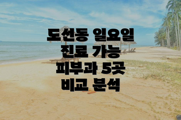 도선동 일요일 진료 가능 피부과 5곳 비교 분석