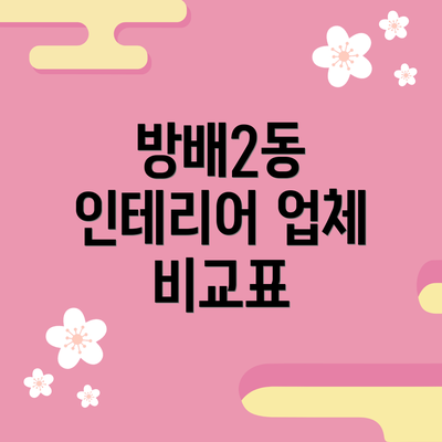 방배2동 인테리어 업체 비교표