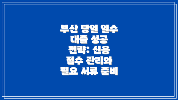 부산 당일 일수 대출 성공 전략: 신용 점수 관리와 필요 서류 준비