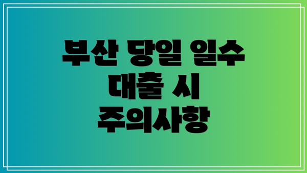 부산 당일 일수 대출 시 주의사항