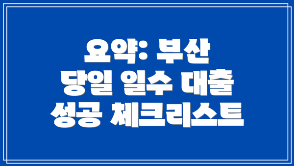 요약: 부산 당일 일수 대출 성공 체크리스트