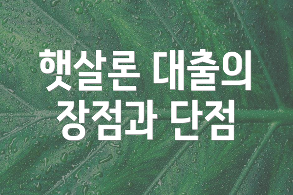 햇살론 대출의 장점과 단점