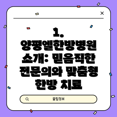1. 양평엘한방병원 소개: 믿음직한 전문의와 맞춤형 한방 치료