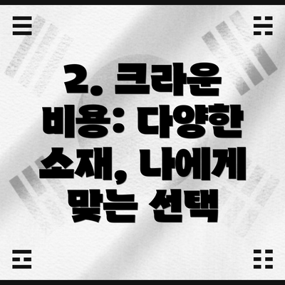 2. 크라운 비용: 다양한 소재, 나에게 맞는 선택