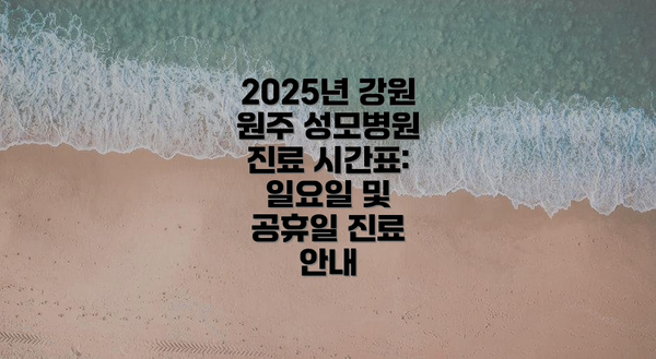 2025년 강원 원주 성모병원 진료 시간표: 일요일 및 공휴일 진료 안내