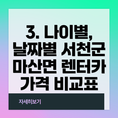3. 나이별, 날짜별 서천군 마산면 렌터카 가격 비교표