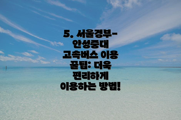 5. 서울경부-안성중대 고속버스 이용 꿀팁: 더욱 편리하게 이용하는 방법!